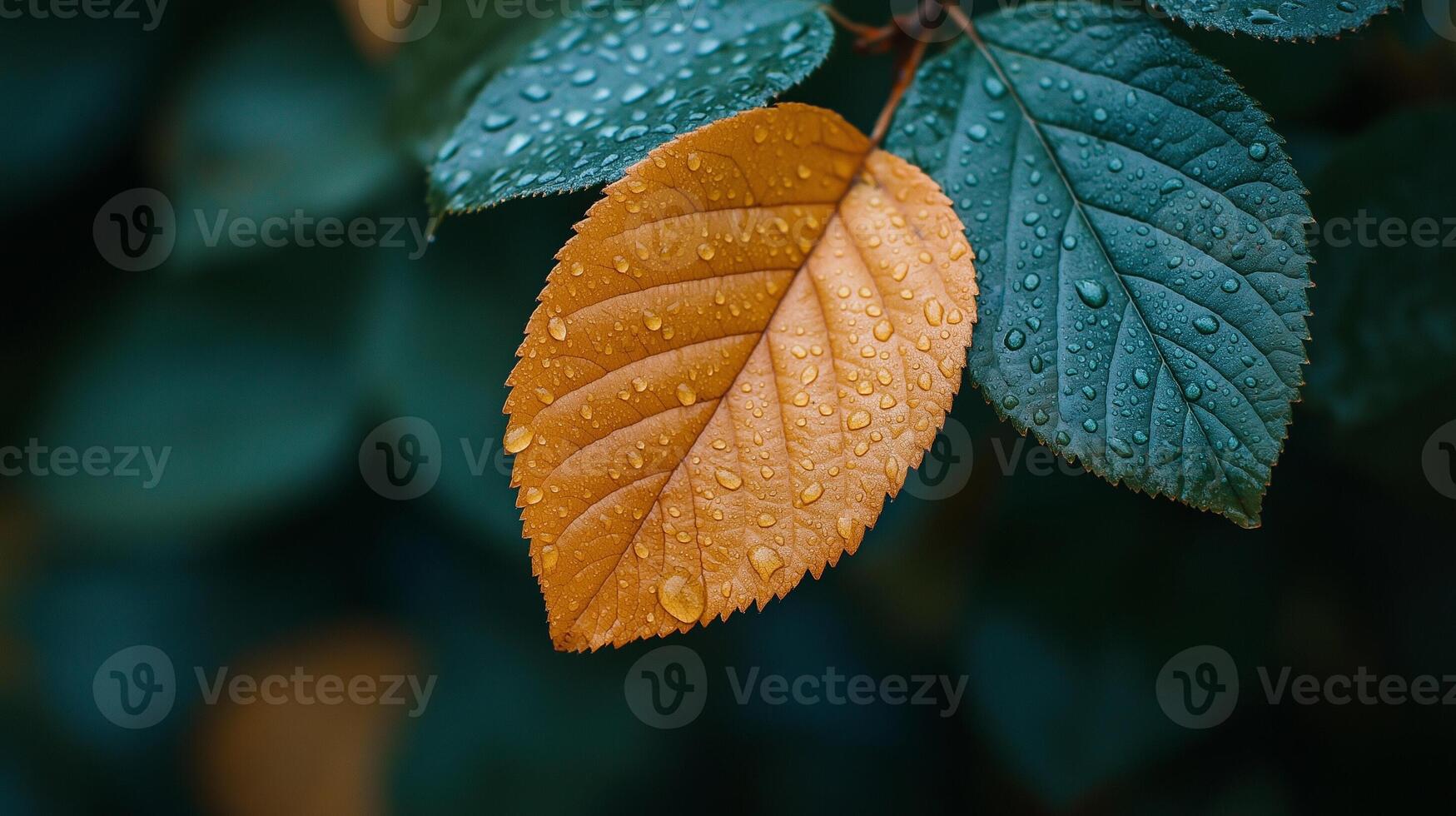 A close up of a leaf with water droplets photo