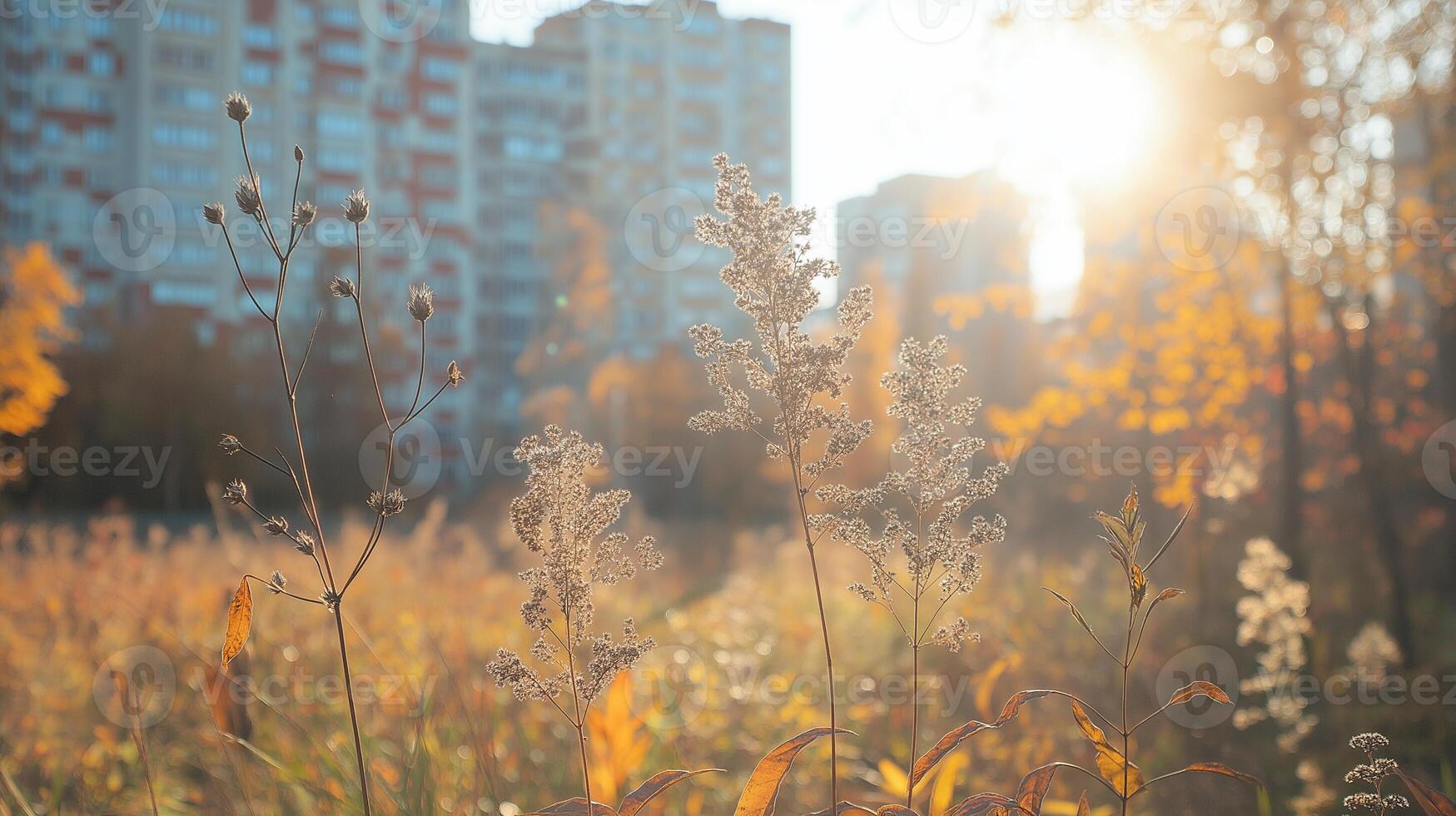 Autumn grass in the city photo