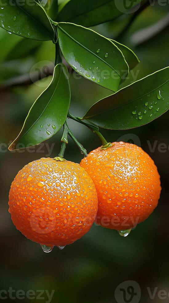 Two oranges on a tree photo