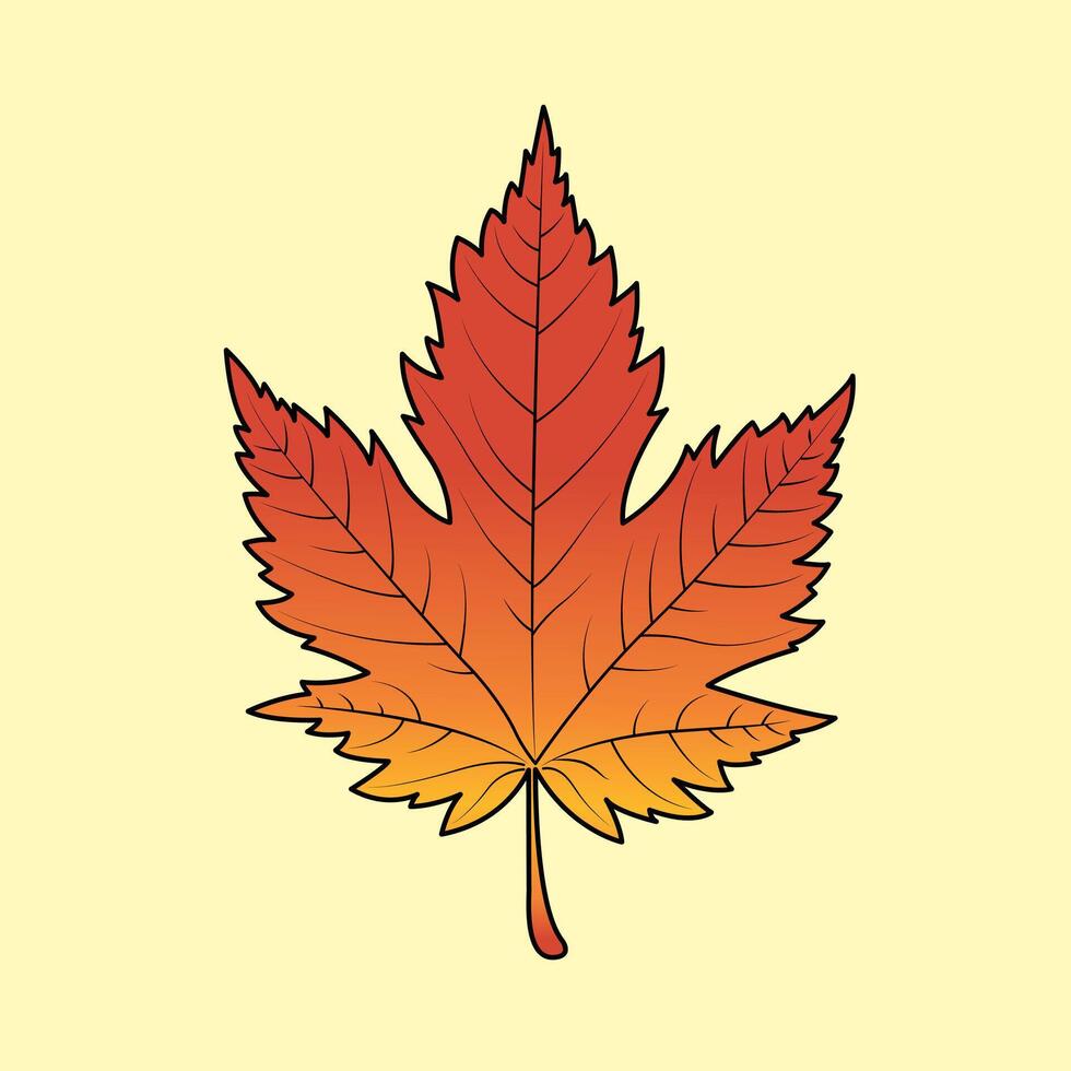 A Vibrant Autumn Maple Leaf Rich Red To Gold Hues On Soft Yellow Background Illustration vector