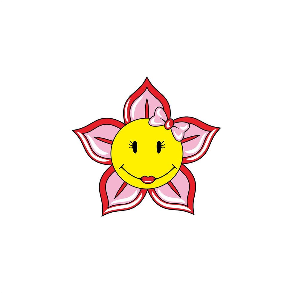 Flower illustration with smiling emoticon on white background vector