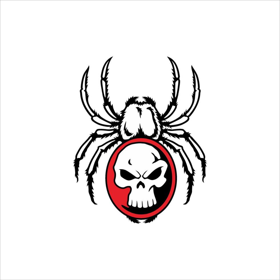 Illustration of a sticker with a curly Skull tattoo spider on white background vector
