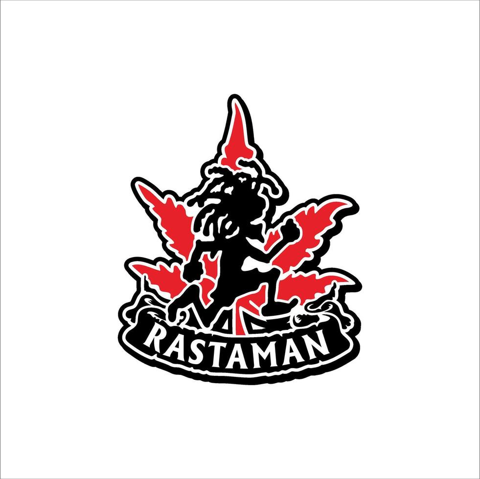 Illustration of a dreadlocked man running with the word rastaman on a leaf background vector