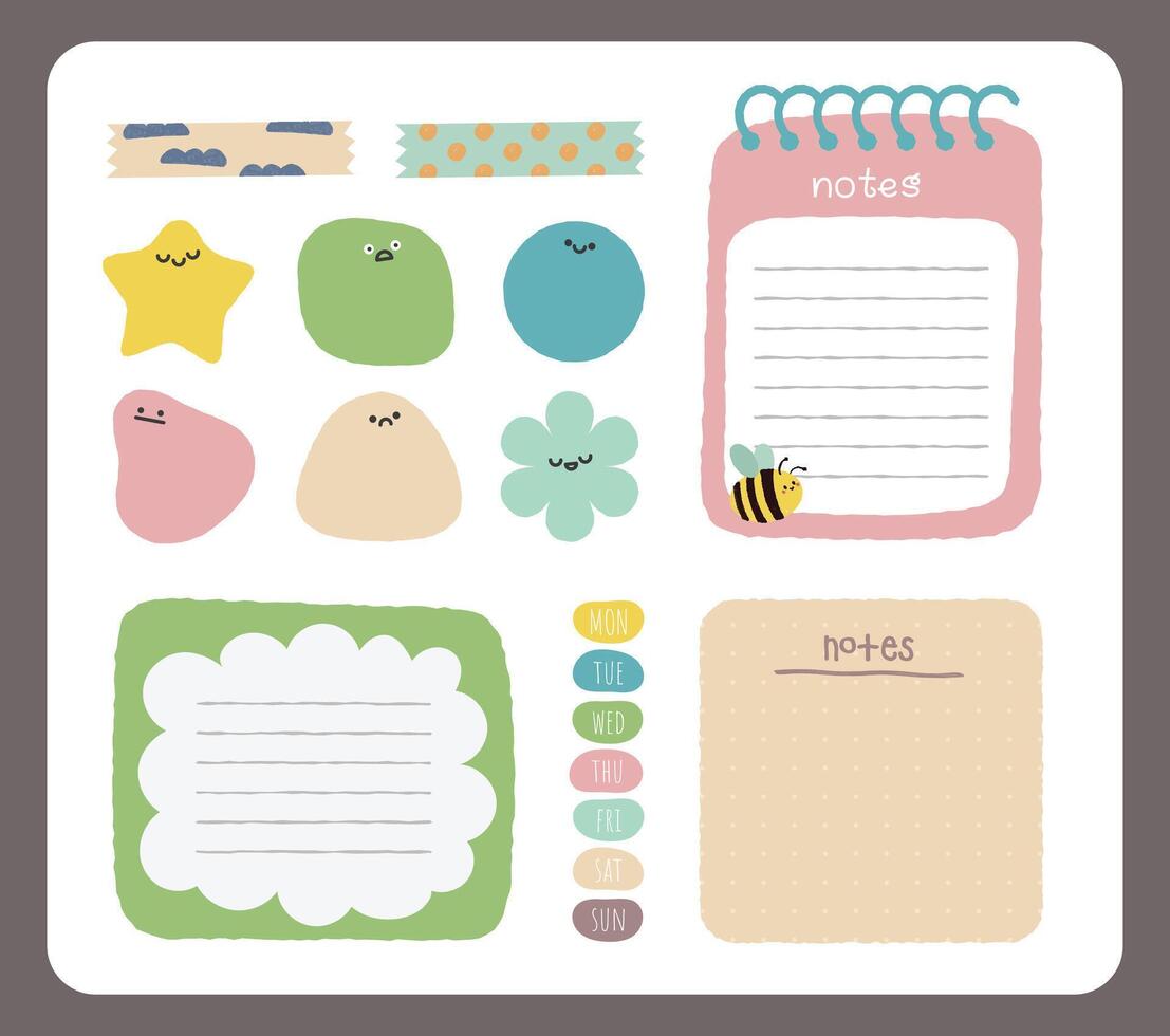 flat design cute notebook diary design scrapbooking supplies sticker and label notes collection set vector