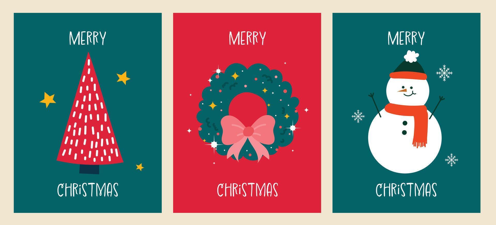 flat design element merry christmas day and happy new year 25 december greeting card collection set vector