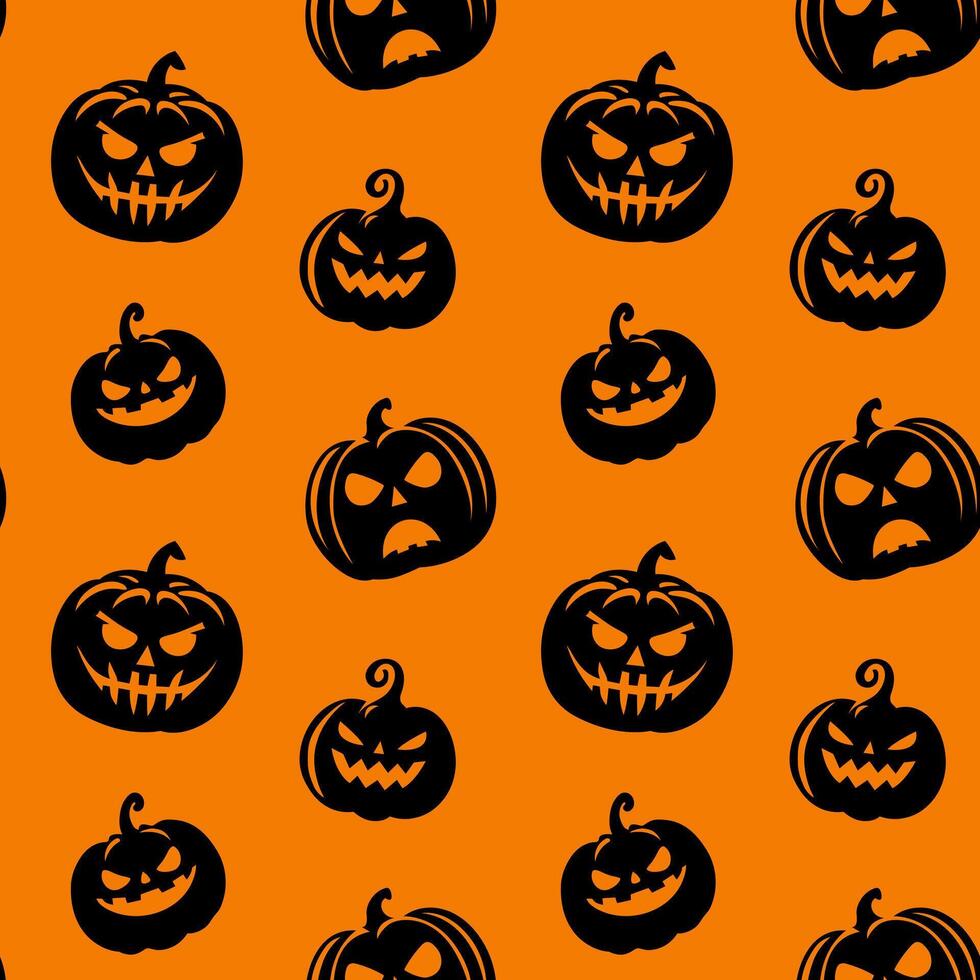 Dark scary pumpkins on orange background seamless pattern vector