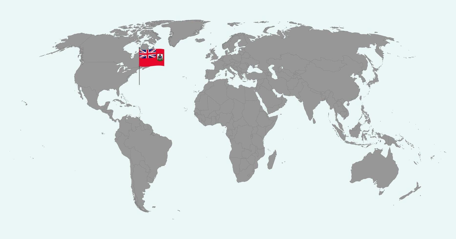 Pin map with Bermuda flag on world map. illustration. vector