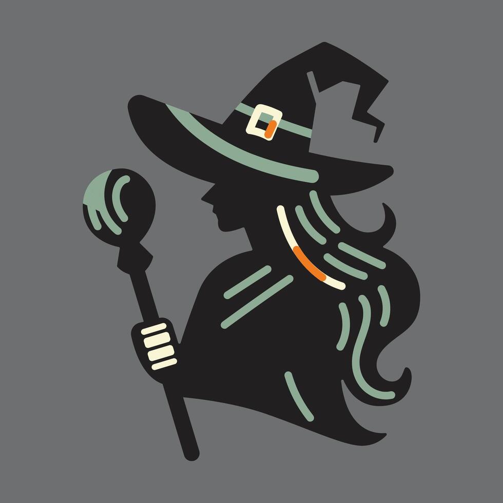 A witch holding a broom and a hat vector