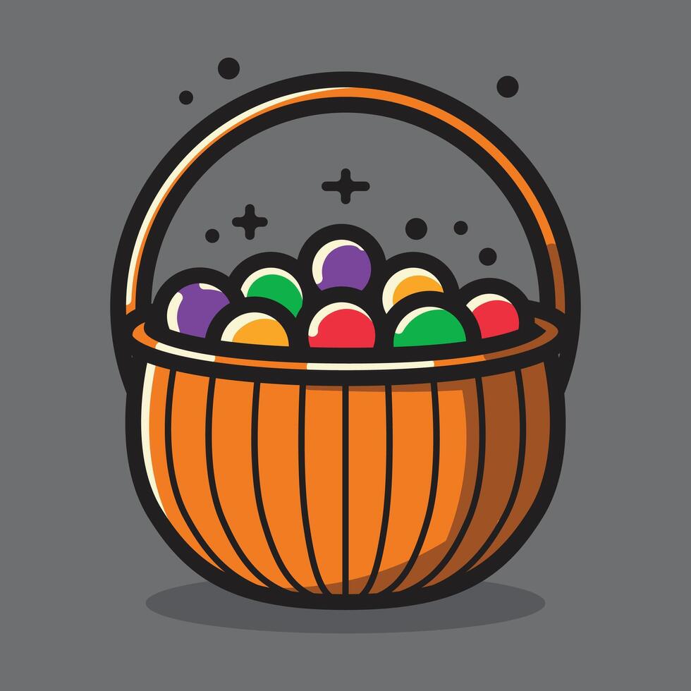 A basket full of colorful candy balls on a gray background vector