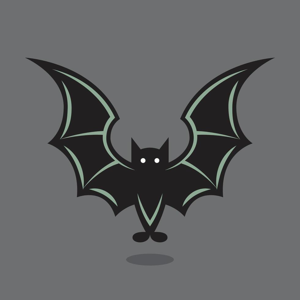 A bat with green eyes and black wings on a gray background vector
