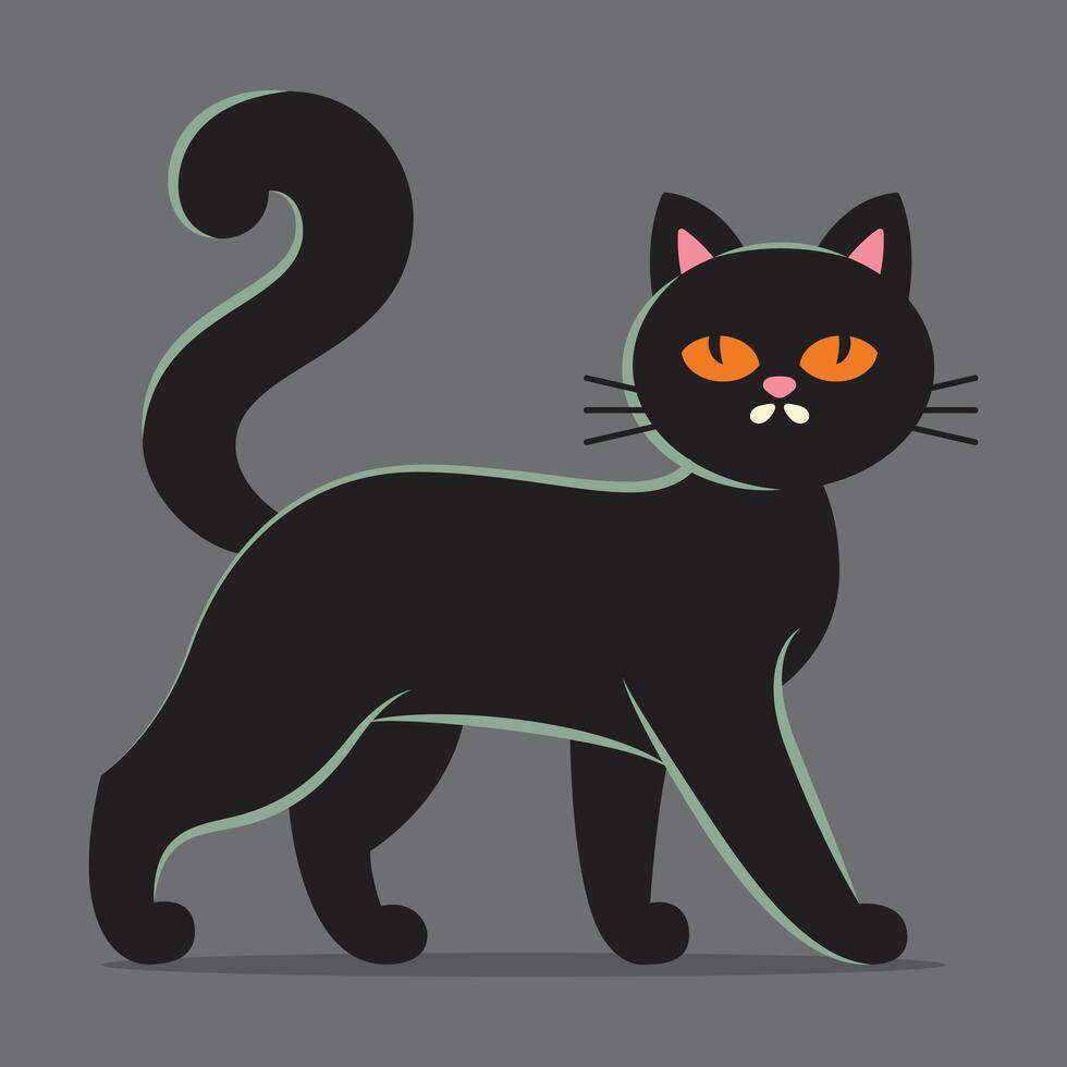 A black cat with orange eyes on a gray background vector