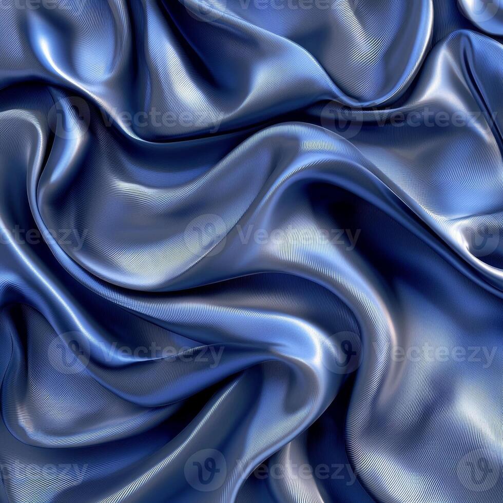 Shimmering blue satin fabric with elegant folds and smooth texture. photo