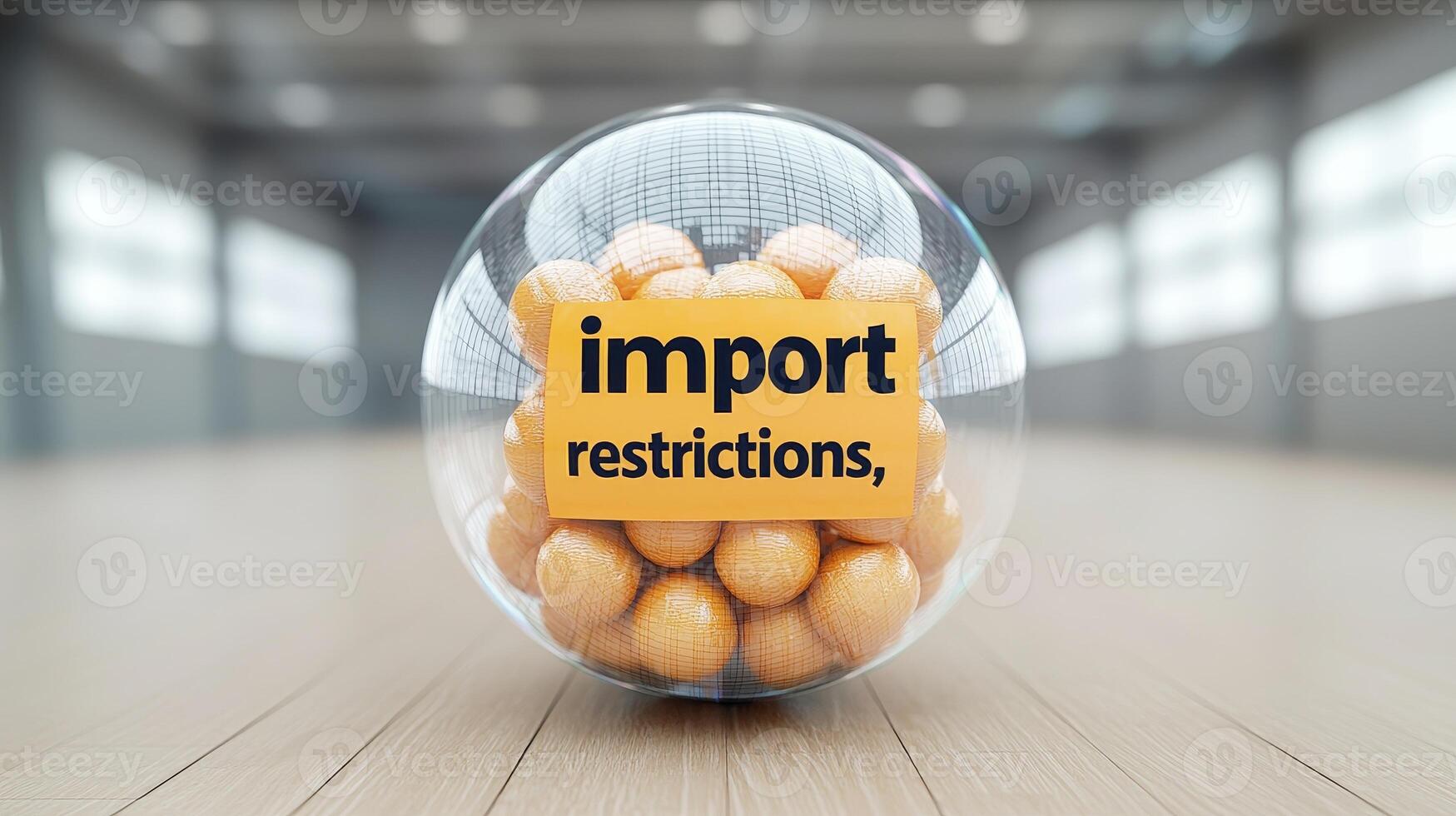 Import restrictions represented with a clear sphere filled with yellow balls. photo