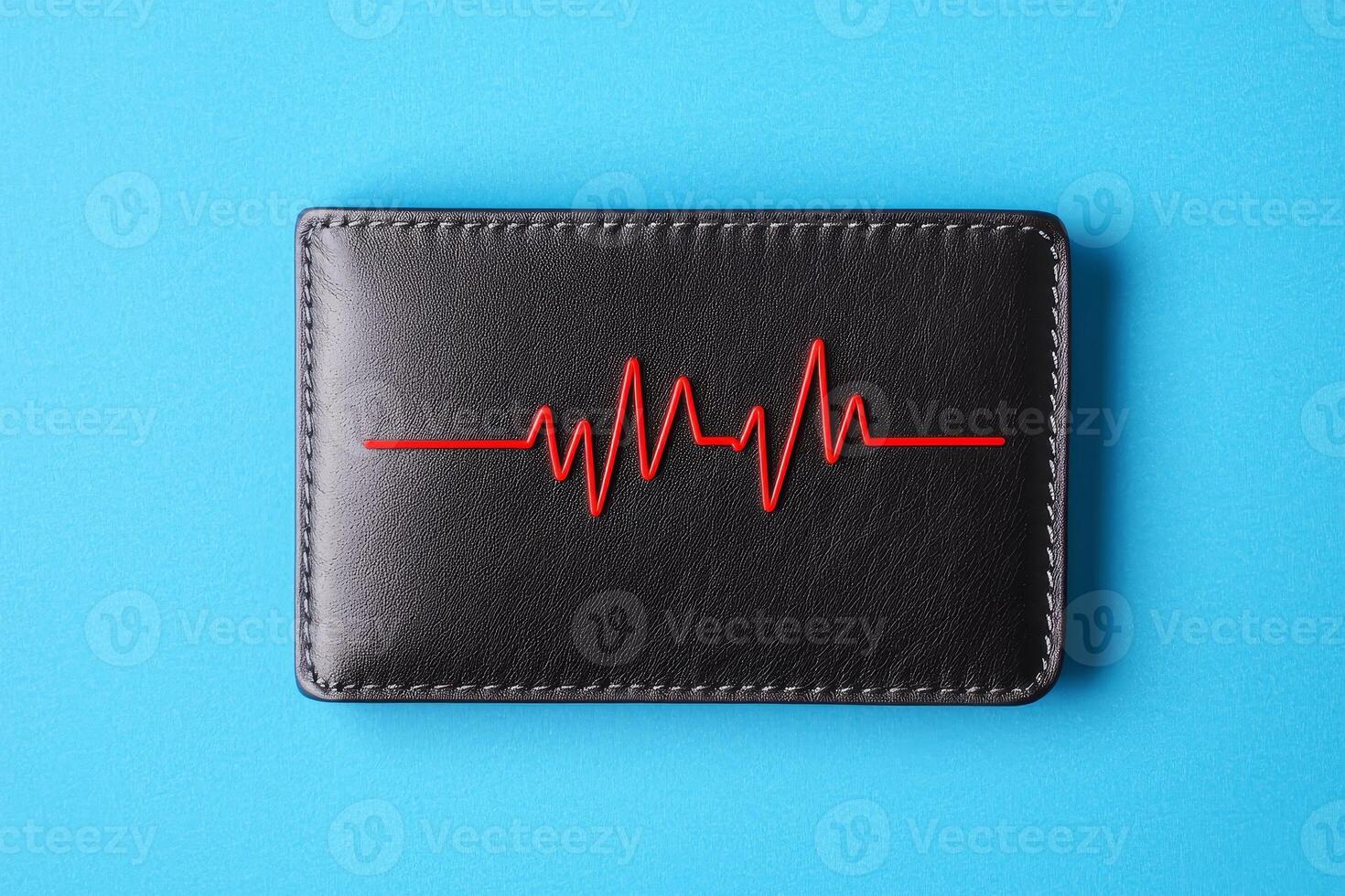 Stylish wallet with heartbeat design on a vibrant blue background. photo