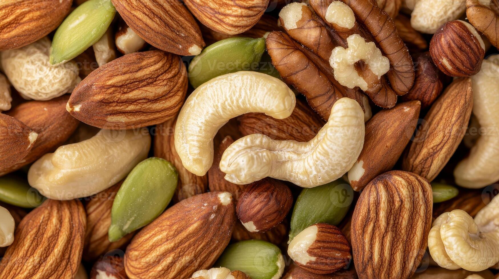 A variety of nuts and seeds with a focus on textures and colors. photo