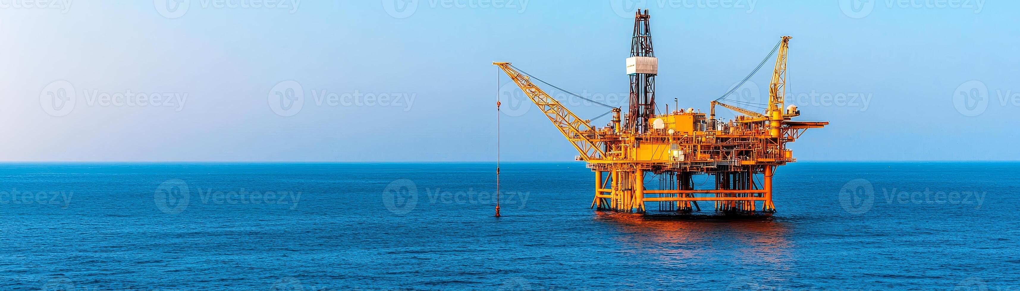 Oil rig structure in the ocean, showcasing industrial importance and aquatic environment. photo