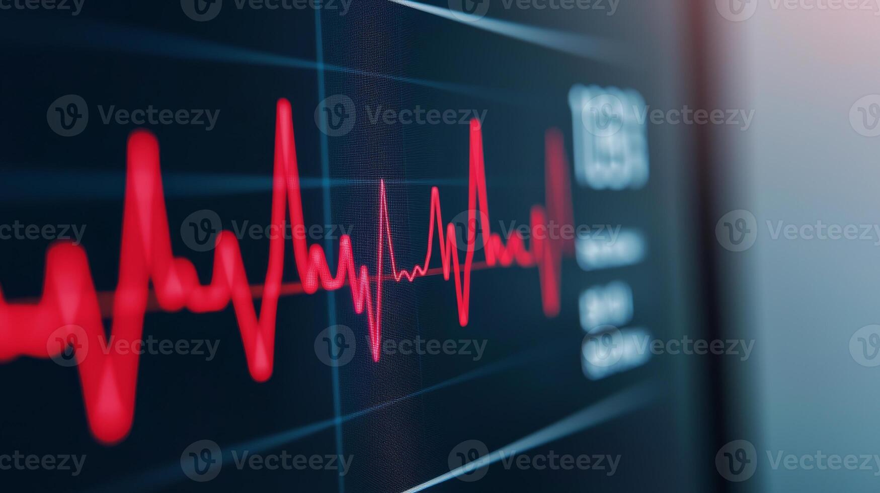 Heartbeat monitor display showing vital signs in red and black colors. photo