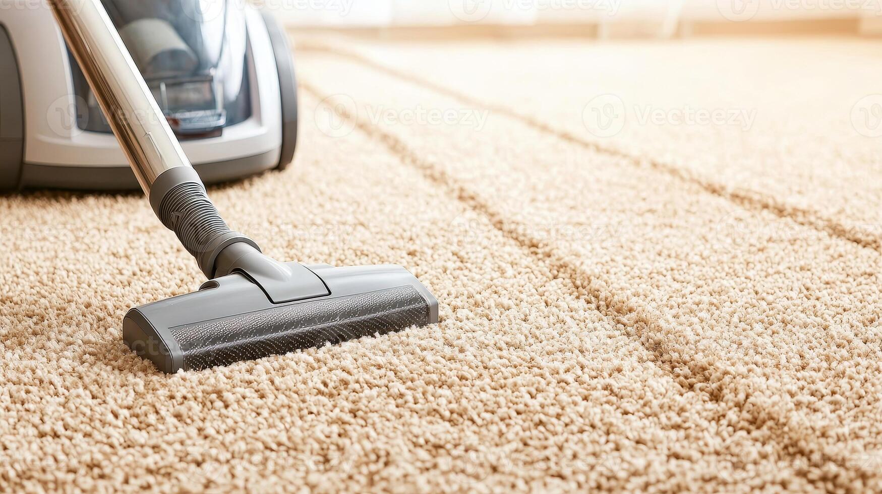Vacuum cleaner on a carpet, showcasing clean and tidy living space, soft texture. photo