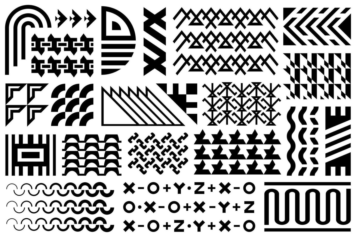 Abstract geometric shapes and patterns set. Collection of decorative design elements. vector