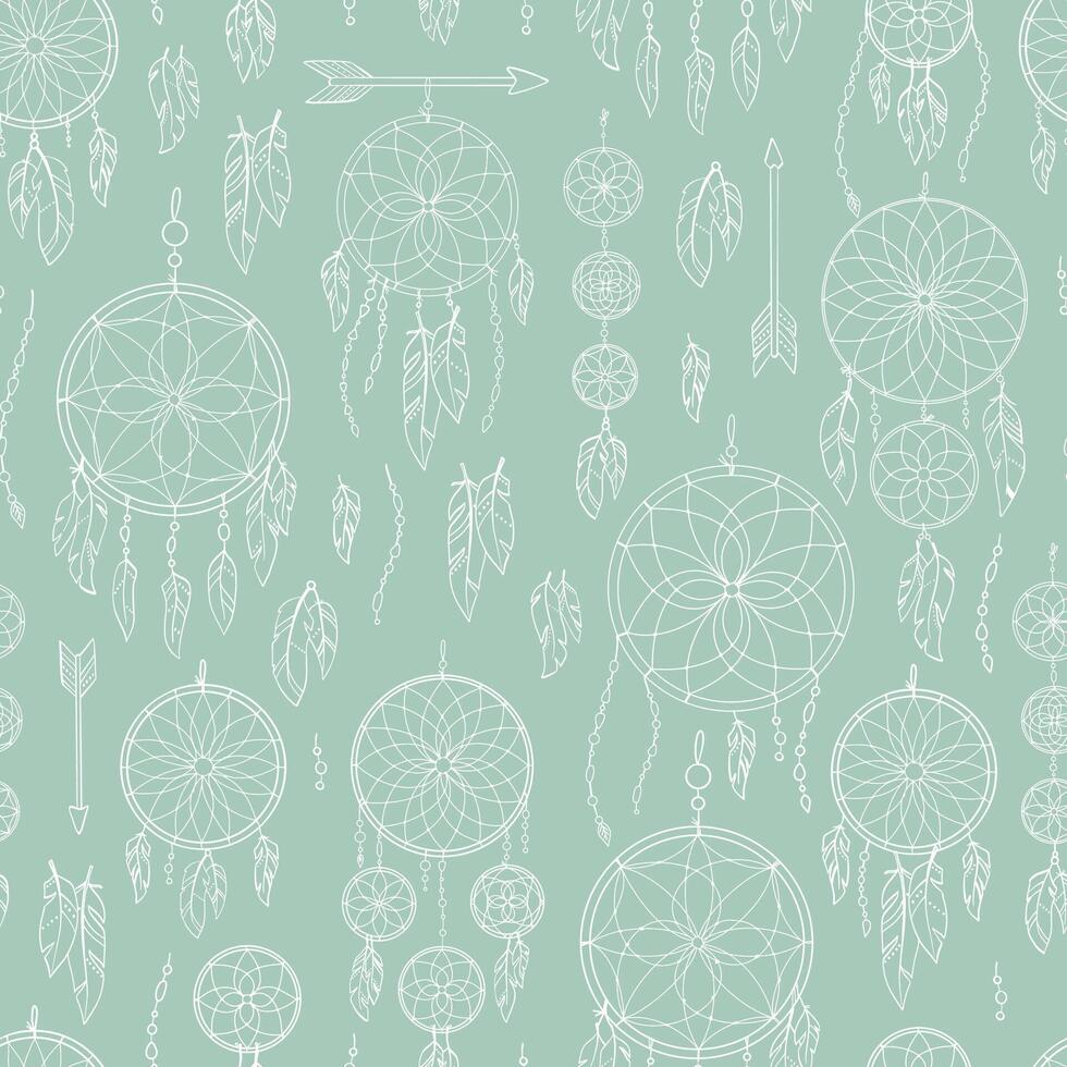 dreamcatchers, beads and feathers tribal seamless pattern for wallpaper, textile prints, scrapbooking, stationery, wrapping paper, etc. EPS 10 vector