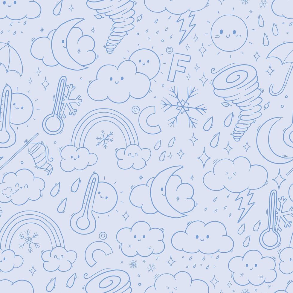 weather doodles monochrome seamless pattern for backgrounds, wallpaper, wrapping paper, scrapbooking, stationery, textile prints, etc. EPS 10 vector
