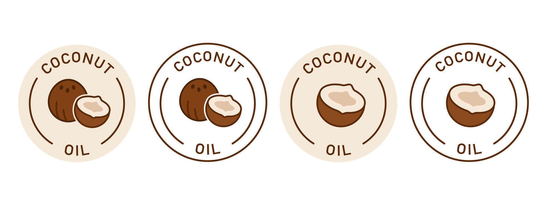 Coconut oil label design for packaging. Vegan butter sticker. Transparent background. Illustration, logo, stamp, tag, emblem, mark or seal. vector