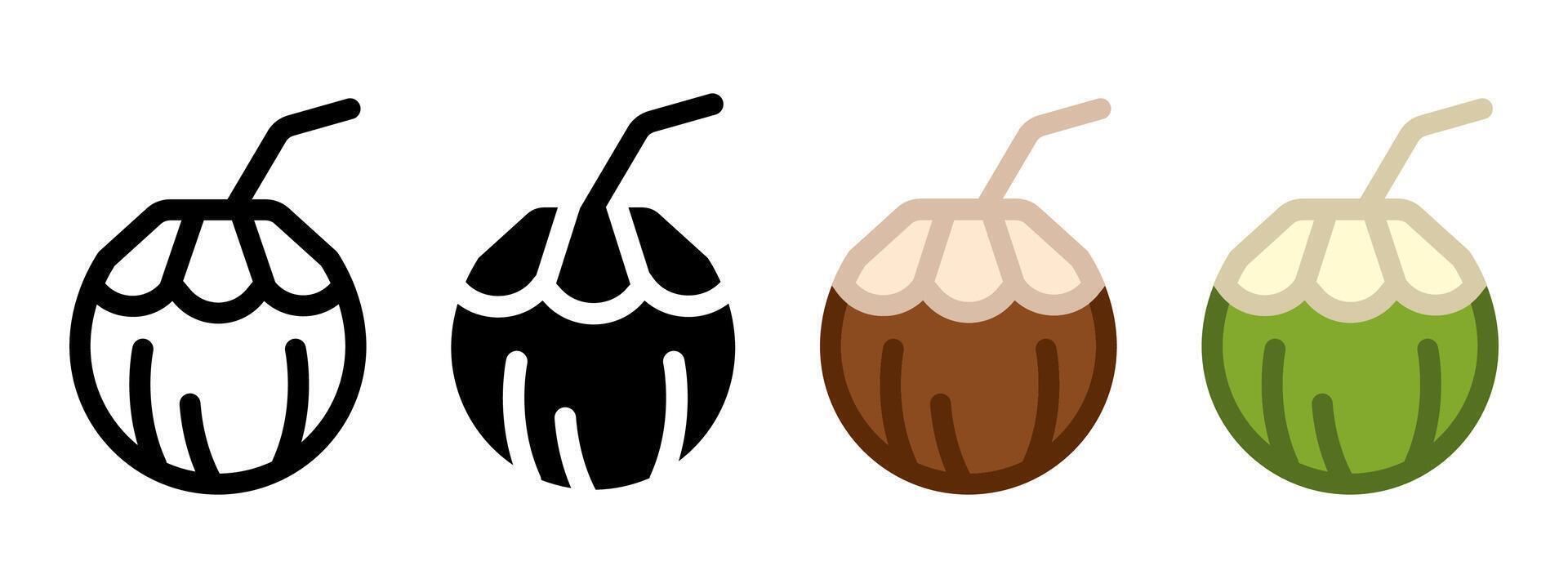 Coconut drink icon. Summer cocktail sign. Fresh coco water illustration. Tropical exotic fruit symbol. vector