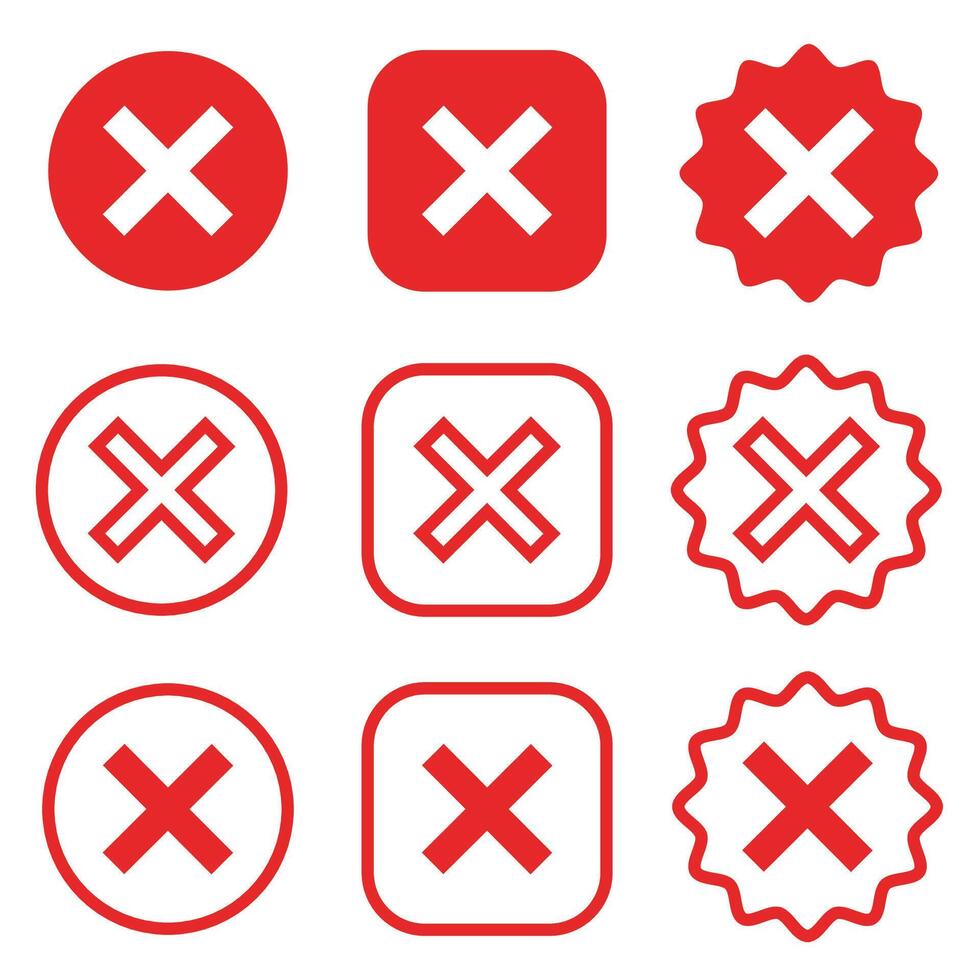Cross box icon set. Wrong icon button. Red cross button. Editable graphic elements vector