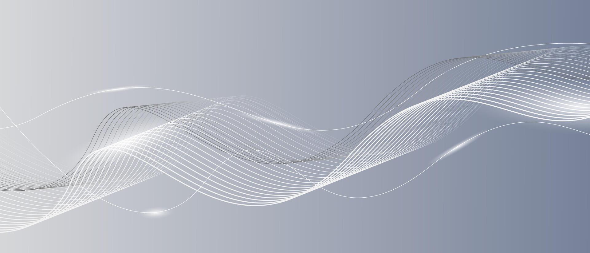 Modern gray and white background. Abstract Futuristic shining wave lines. vector