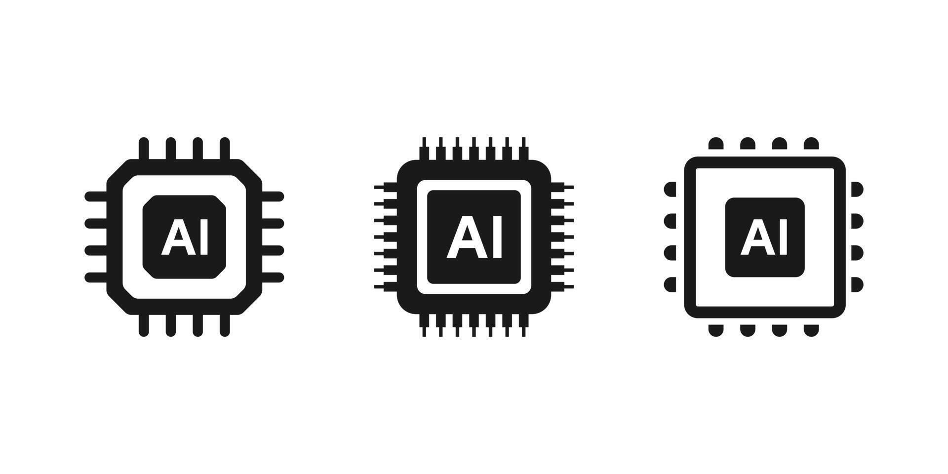 Artificial intelligence AI processor chip icon symbol. AI Processor circuit set. AI system icon vector