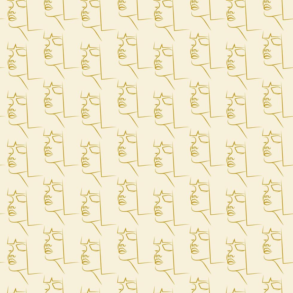 Continuous line drawing of faces seamless pattern. Fashion minimalist concept vector
