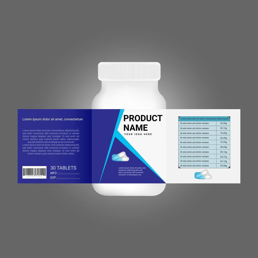 product packaging mockup template with pill bottle vector