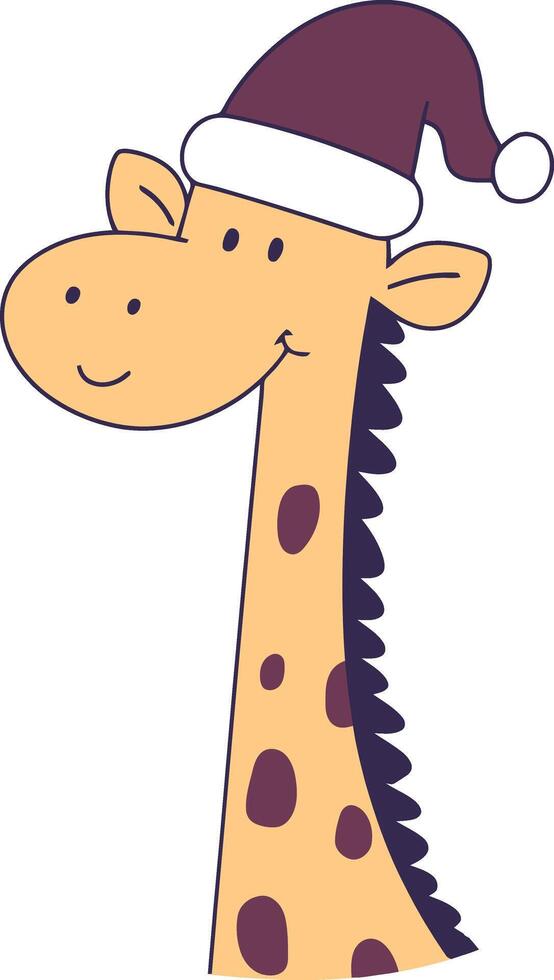 Cartoon Giraffe with Santa Hat Festive Holiday Animal Illustration vector