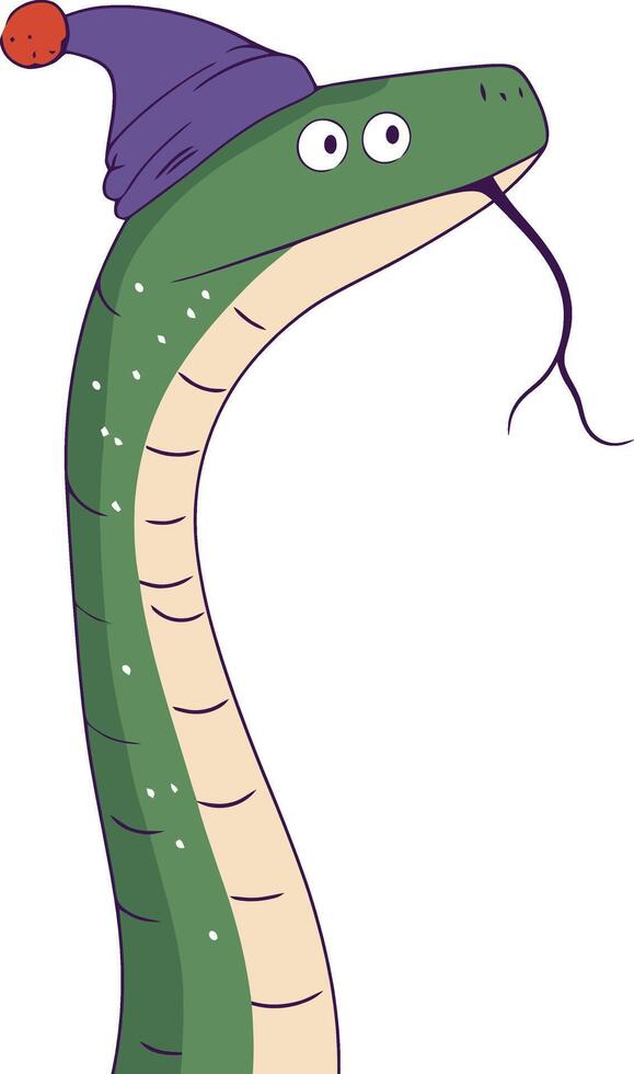 Cartoon Snake Wearing Purple Hat - Fun, Whimsical, and Playful Illustration vector