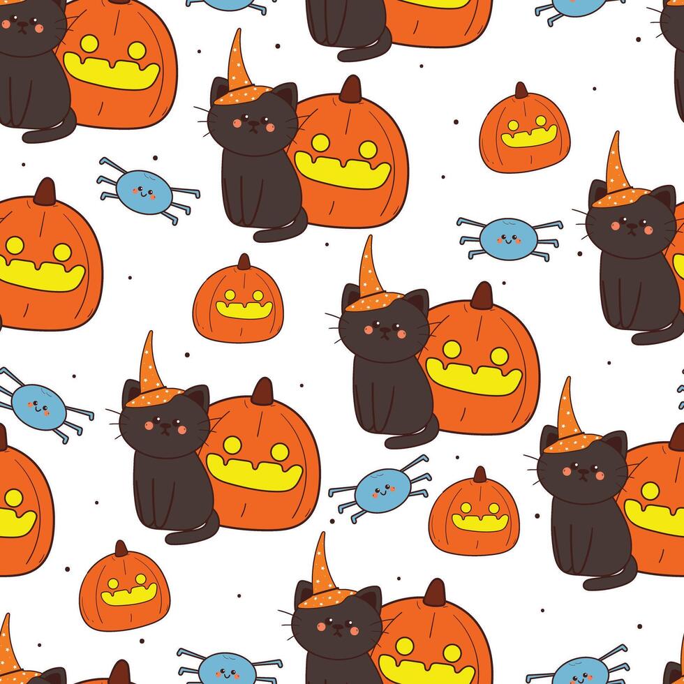 seamless pattern cartoon cat with halloween vibes. cute halloween wallpaper for fabric print, gift wrap paper vector