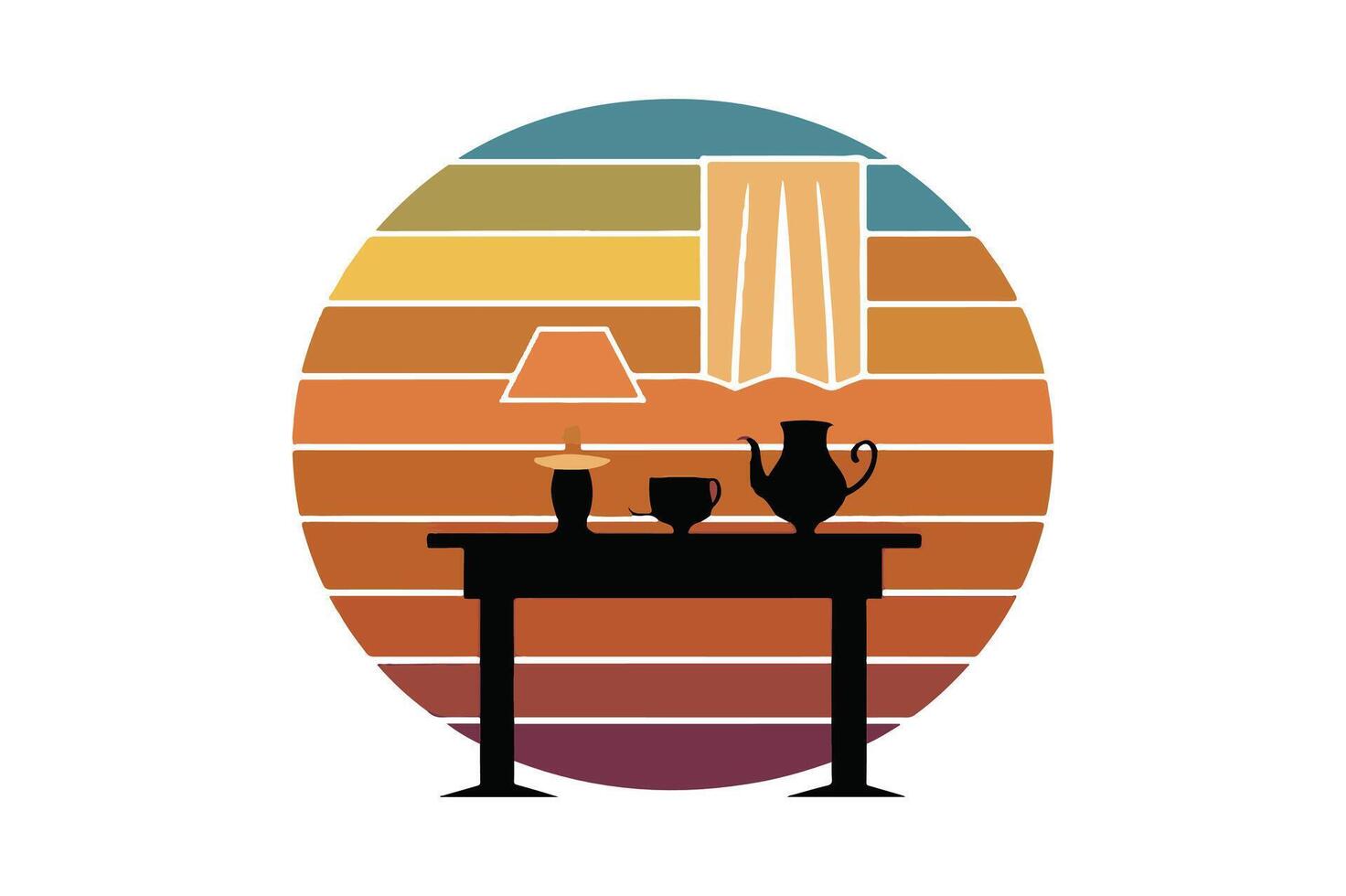 A table with a lamp and a vase on it vector