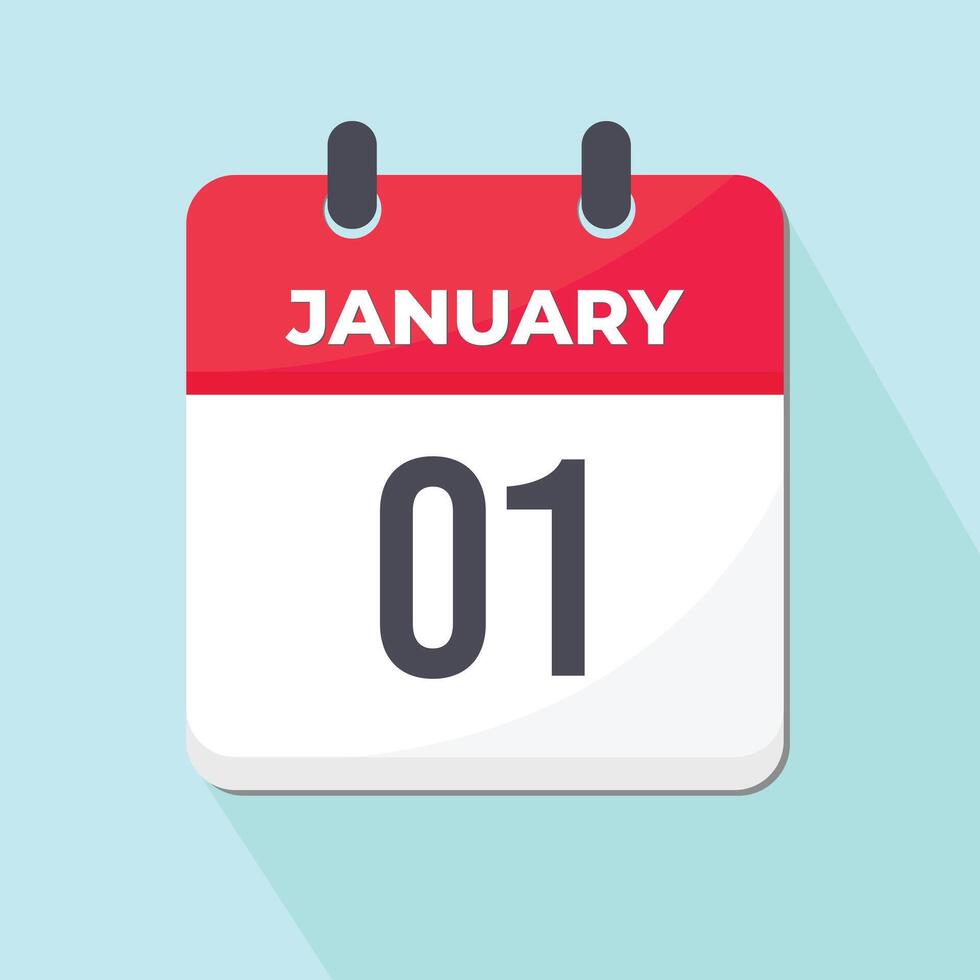 01 January Daily Calendar Icon 3d style red and white with light green background vector