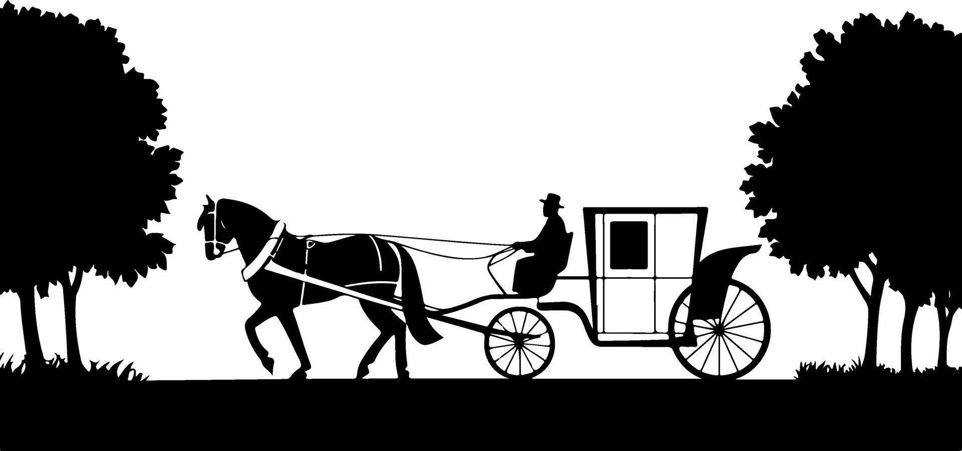 Silhouette of Horse-Drawn Carriage Classic and Timeless Scene vector