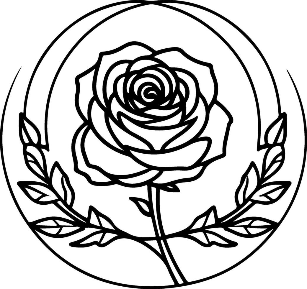 Simple Black and White Rose Drawing, Classic Floral Design vector