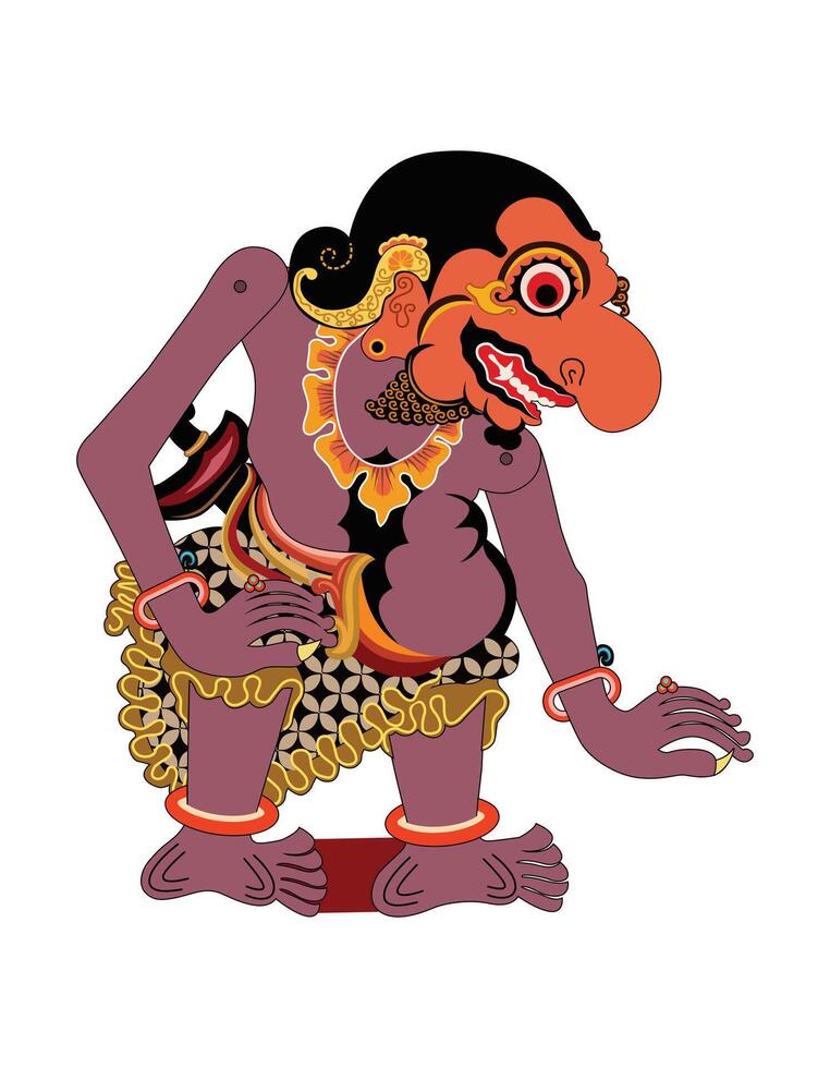 Wayang kulit shadow puppet, Java traditional drama performance. Buto terong illustration. vector