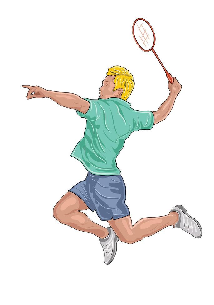 Sketch badminton player, illustration style isolated on white background. vector