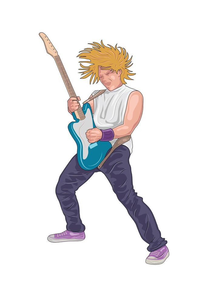 Sketch guitarist player, Rock music entertainment, illustration style. Isolated. vector