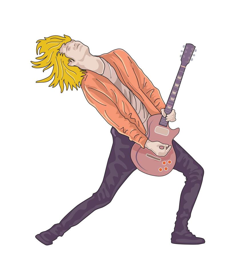 Sketch guitarist rock music illustration for design element. Isolated on white. vector
