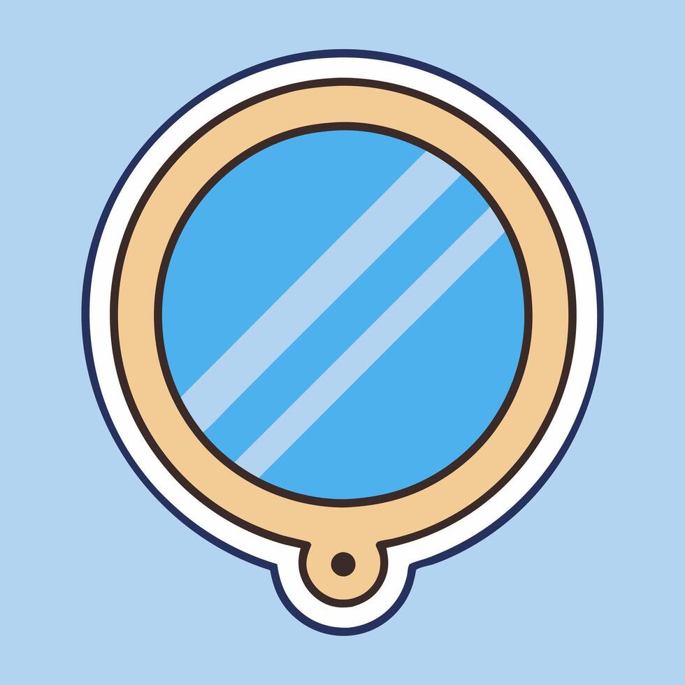 Sticker of a Simple Round Mirror with a Smooth Frame and Bold Outline vector