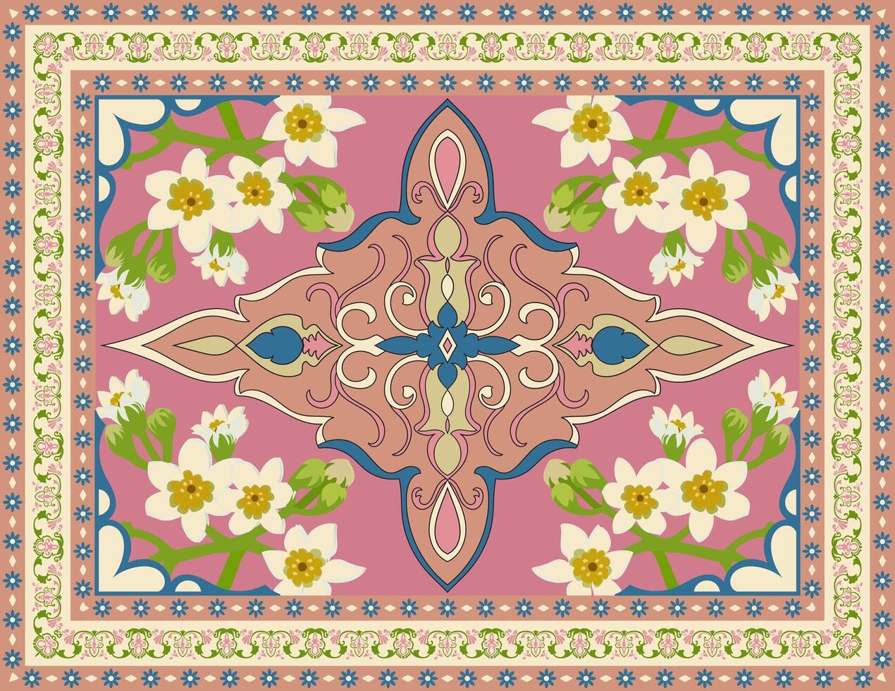 Carpet components. black stripes. rug Oriental ornament with floral motifs. Indian design element for henna tattoo, adult coloring book, greeting card, wedding invitation or spa beauty flyer. vector