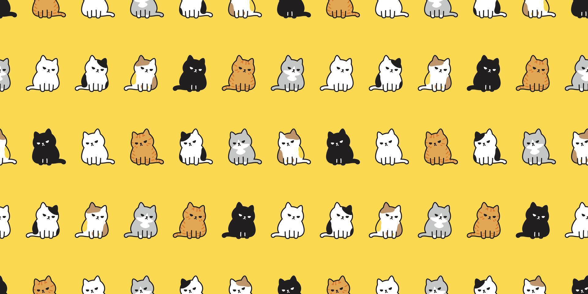 cat seamless pattern kitten neko sitting cartoon character pet breed tile background gift wrapping paper repeat wallpaper animal doodle illustration design scarf isolated vector