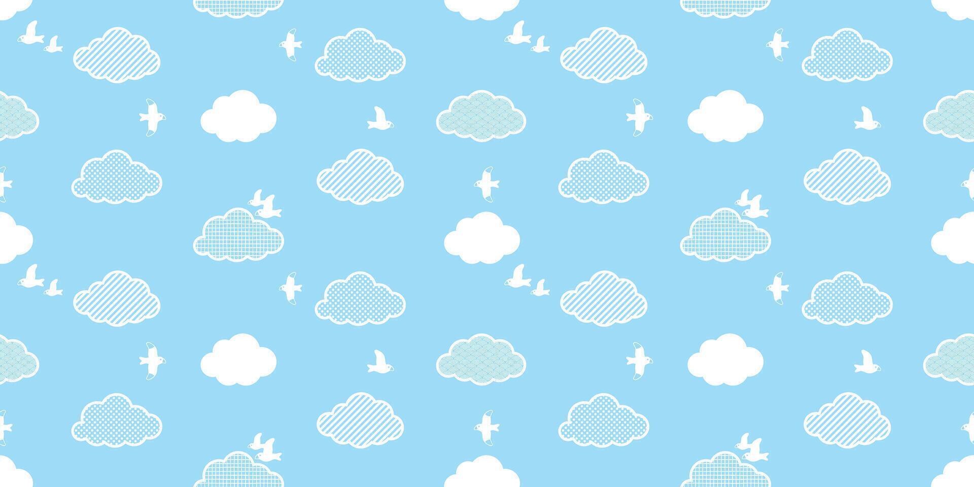 cloud seamless pattern bird seagull pigeon polka dot striped japanese wave checked raining cartoon repeat background scarf isolated animal tile wallpaper gift wrapping paper illustration doodl vector