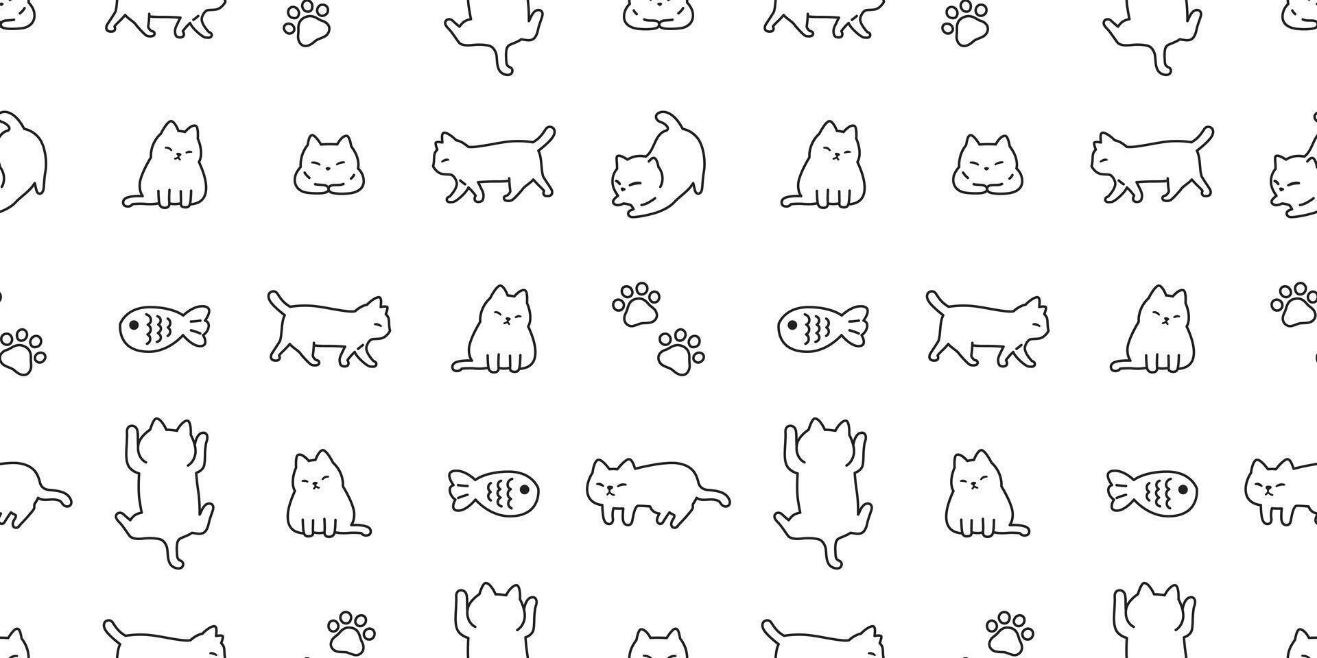 cat seamless pattern white kitten paw calico footprint neko cartoon character breed pet climb walking sleeping fish gift wrapping paper tile background repeat wallpaper animal doodle illustrati vector