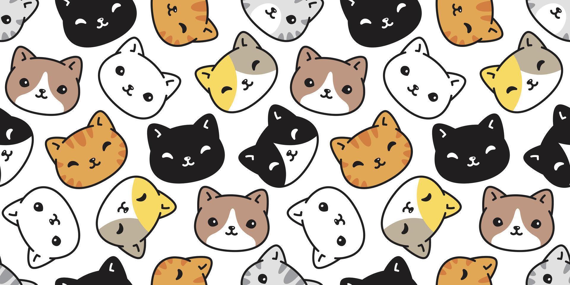 cat seamless pattern kitten calico face head neko cartoon character breed pet gift wrapping paper tile background repeat wallpaper animal doodle illustration design scarf isolated vector