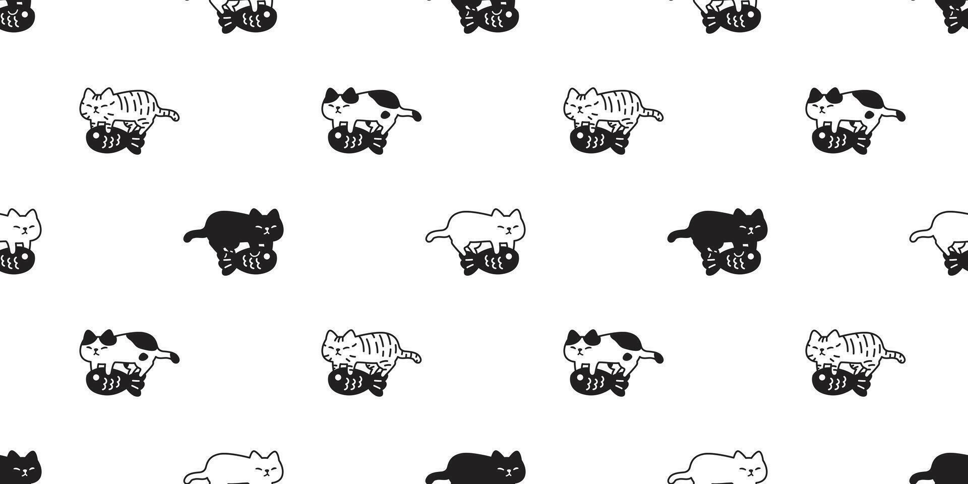 cat seamless pattern kitten calico neko hug fish character cartoon breed pet gift wrapping paper tile background repeat wallpaper animal doodle illustration design scarf isolated vector